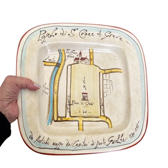 Ceramica Geometrie Tuscan Ceramic Hand Painted Plate of Map - Picture 6 of 9